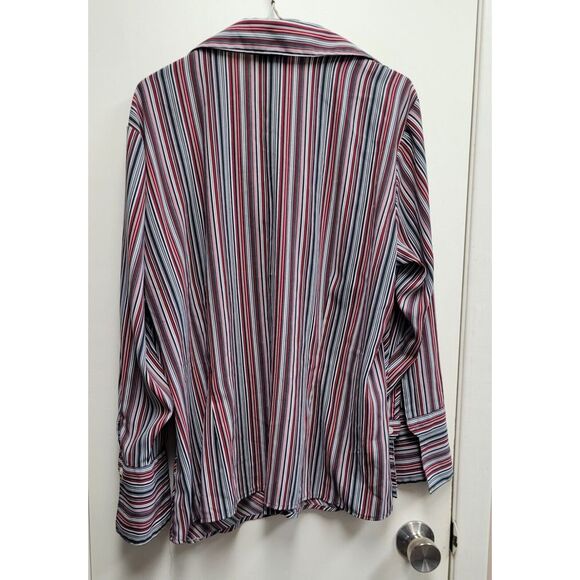 Worthington Stretch Shirt Womens XL Red Gray Striped Button Front Long Sleeve - Picture 2 of 6